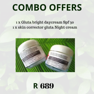 Day/Night Face Cream Combo : Gluta Bright Daycream Spf 30 & Skin corrector Gluta Night cream