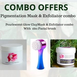 Pearlescent clay mask, glow bright exfoliator, 2in1 face brush